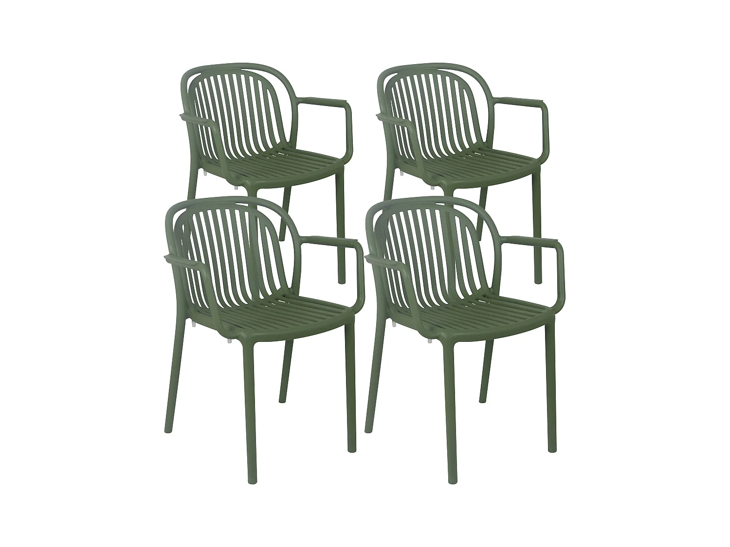 Lot de 4 fauteuils en plastique vert olive