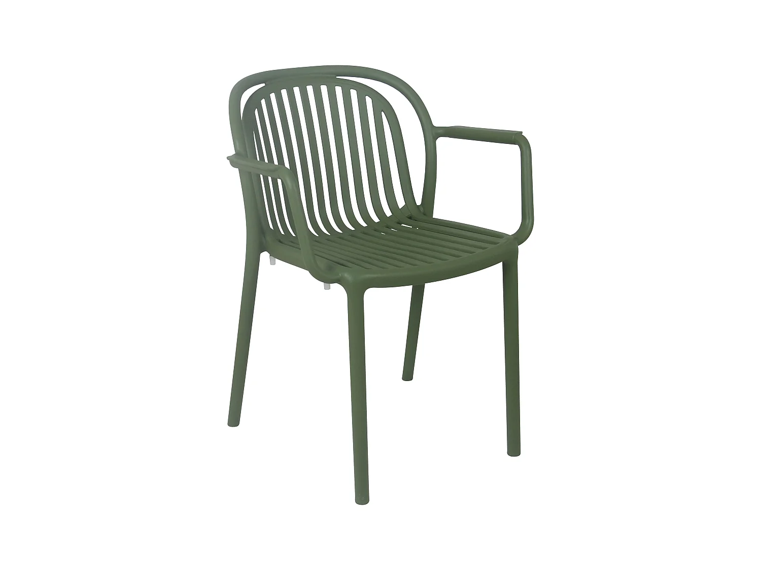 Juego de 4 sillones de plástico verde oliva.