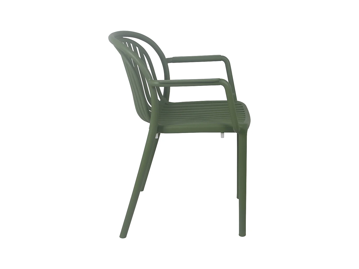 Juego de 4 sillones de plástico verde oliva.