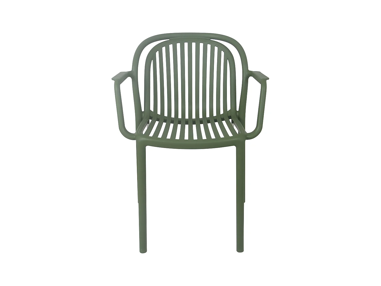 Juego de 4 sillones de plástico verde oliva.