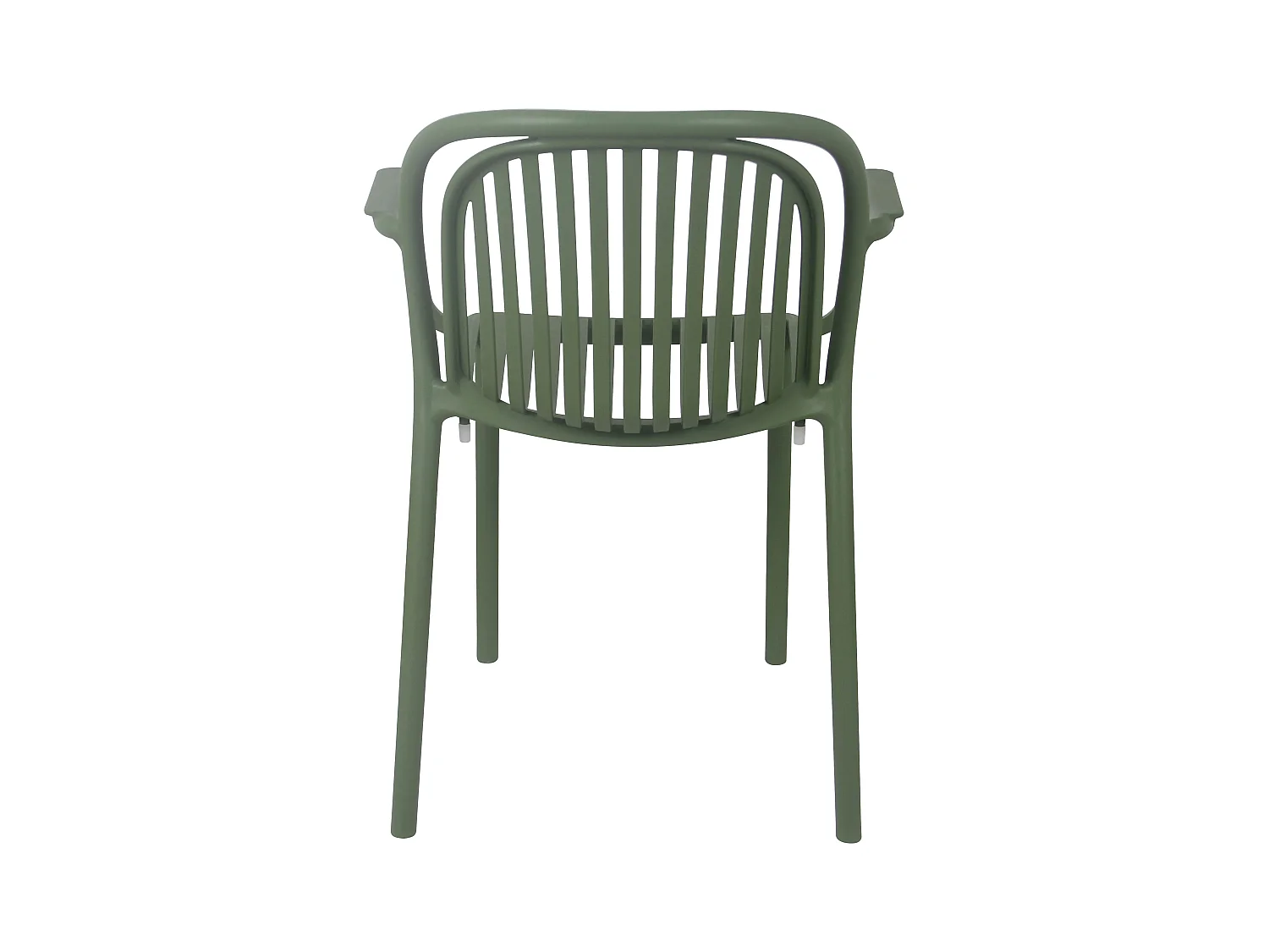 Juego de 4 sillones de plástico verde oliva.