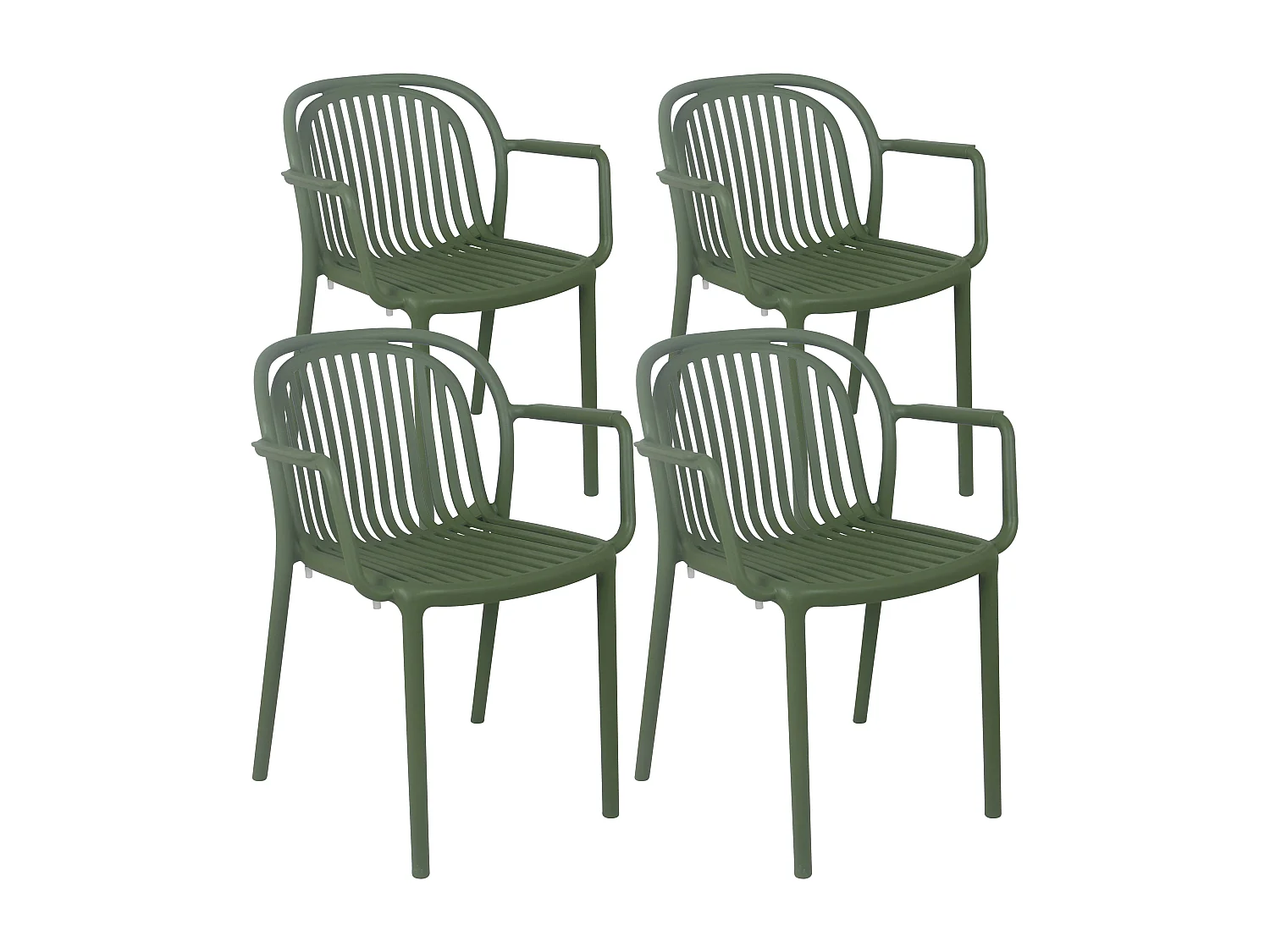 Lot de 4 fauteuils en plastique vert olive