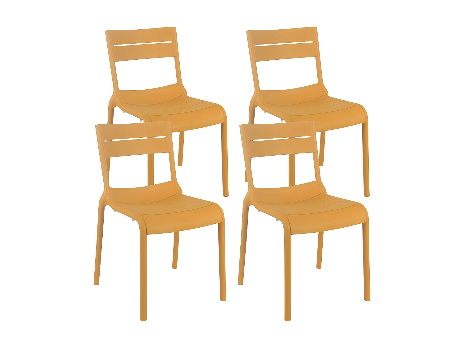 Lot de 4 chaises de terrasse en plastique jaune moutarde