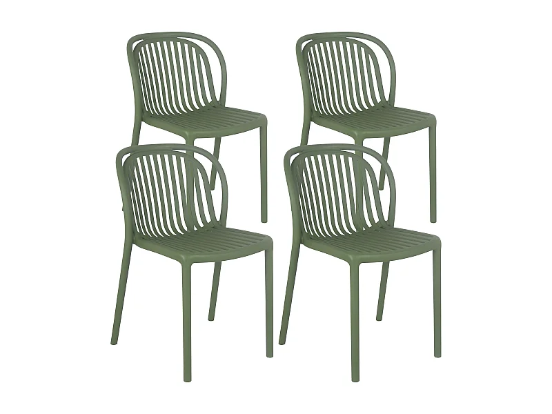 Lot de 4 chaises de terrasse en plastique vert olive