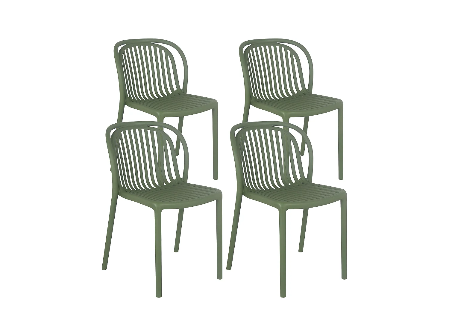 Lot de 4 chaises de terrasse en plastique vert olive