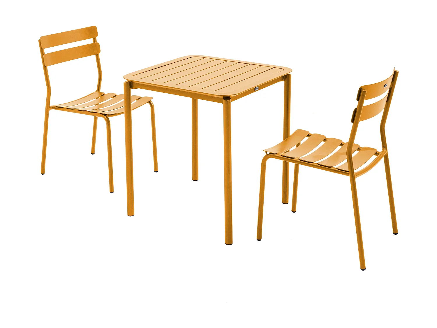 Ensemble table de terrasse 70cm et 2 chaises jaune moutarde