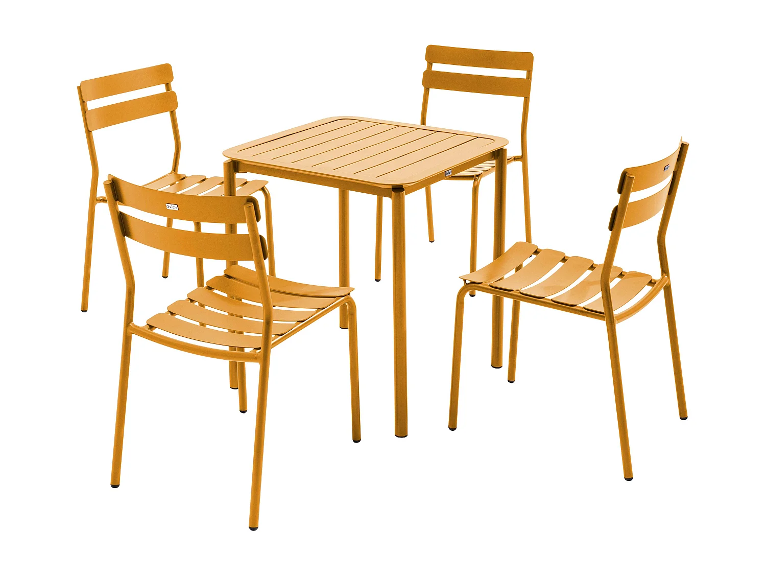 Ensemble table de terrasse 70cm et 4 chaises jaune moutarde
