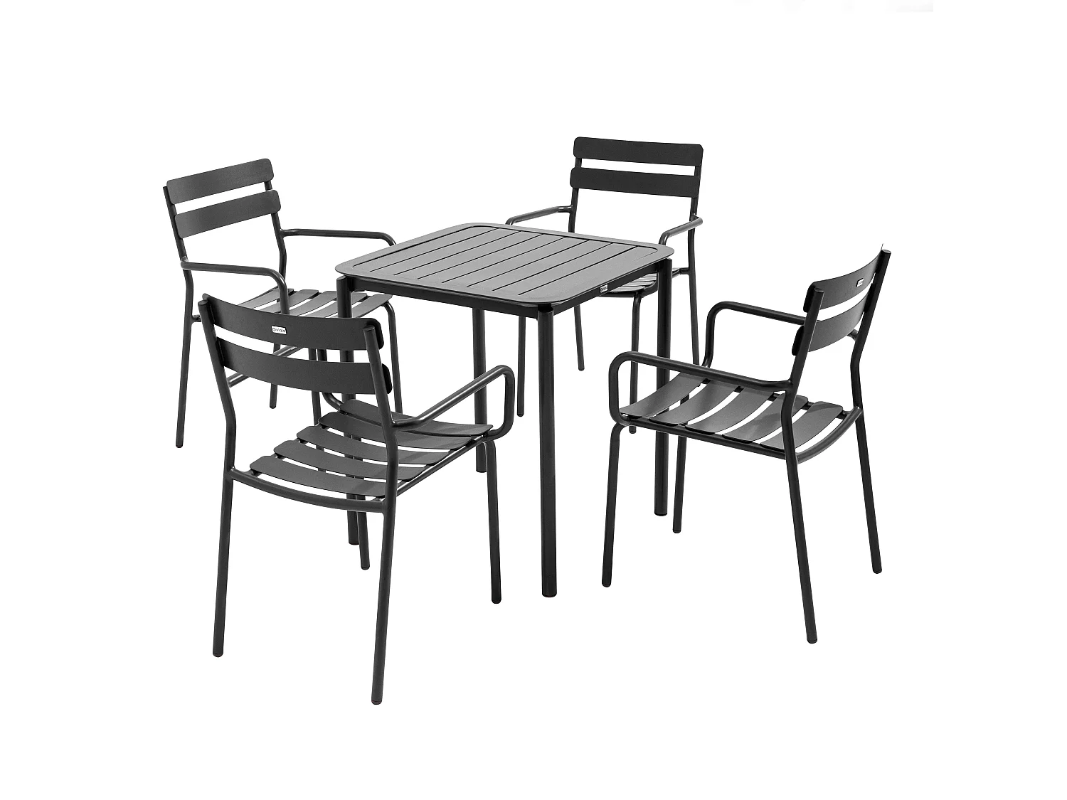 Ensemble table de terrasse 70cm et 4 fauteuils noir