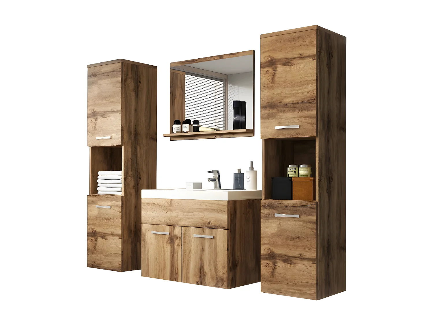 Ensemble de meubles de salle de bain - chêne wotan - Sillali grand