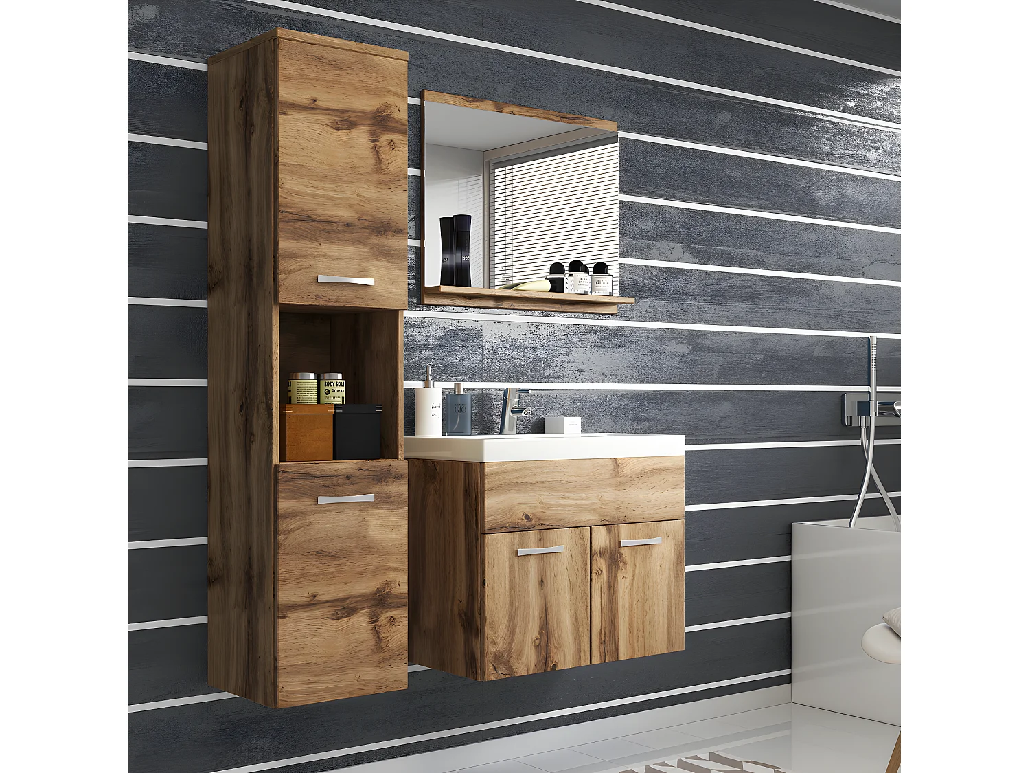 Ensemble de meubles de salle de bain - chêne wotan - Sillali petit