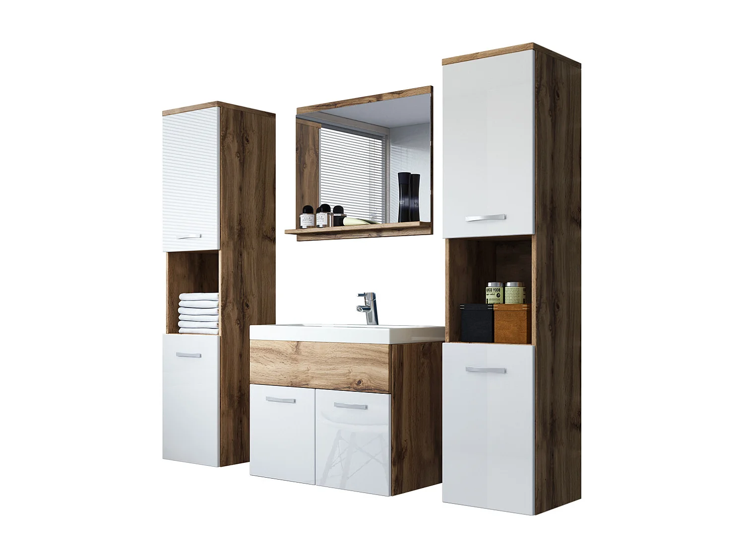 Ensemble de meubles de salle de bain - chêne wotan / blanc brillant - Sillali grand