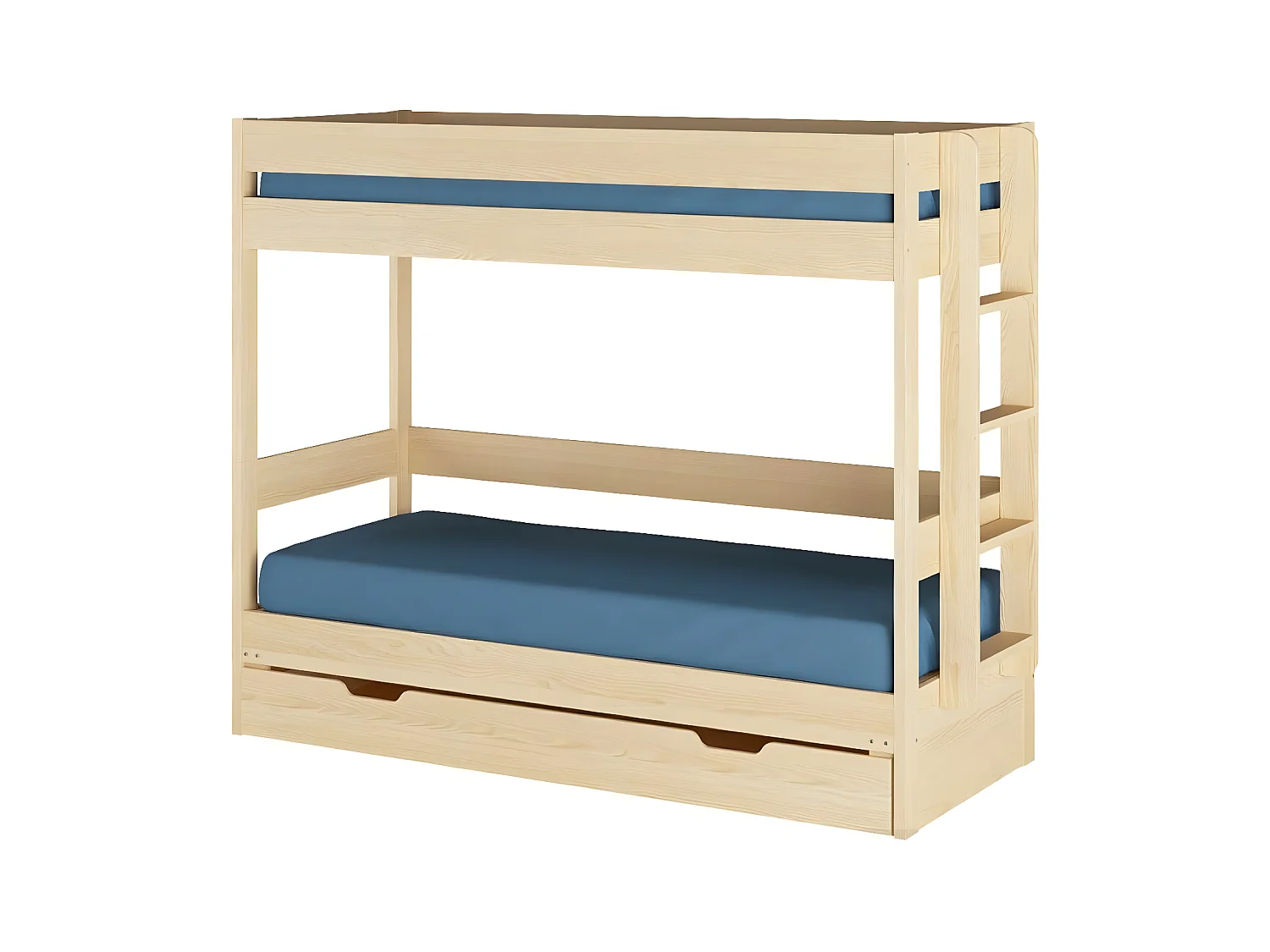 Pack lit superposé gigogne avec tiroir et matelas 80x200 cm bois massif bois naturel RAVI