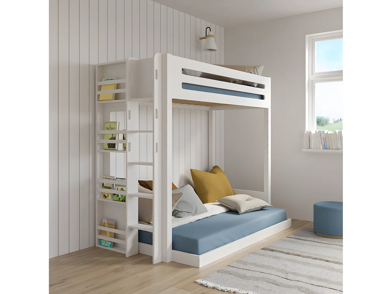 Pack lit superposé Montessori avec matelas 120x190 cm bois massif bois naturel ISA