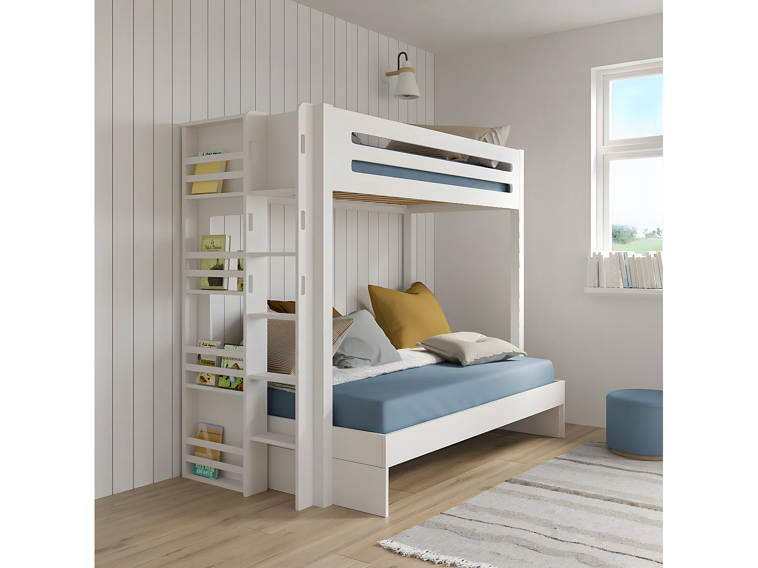 Pack lit superposé Montessori avec matelas 120x190 cm bois massif bois naturel ISA