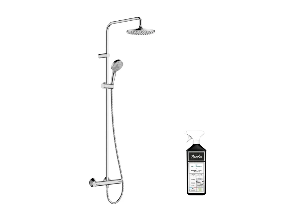 Colonne de douche thermostatique HANSGROHE Vernis Blend 200 Chromé + nettoyant Briochin