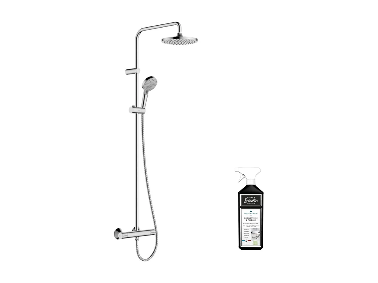 Colonne de douche thermostatique HANSGROHE Vernis Blend 200 Chromé + nettoyant Briochin