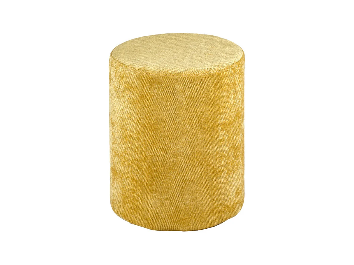 Pouf / Repose pieds rond en tissu doux jaune D. 33 cm - ELLIE