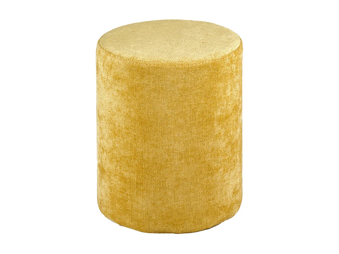 Pouf / Repose pieds rond en tissu doux jaune D. 33 cm - ELLIE