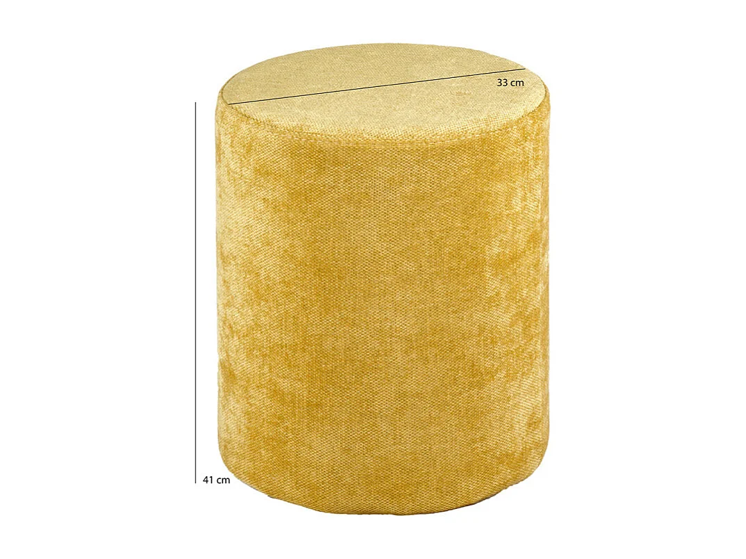 Pouf / Repose pieds rond en tissu doux jaune D. 33 cm - ELLIE