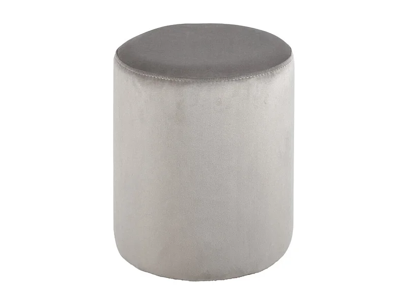Pouf / Repose pieds rond en velours lisse gris D. 33 cm - ELLIE