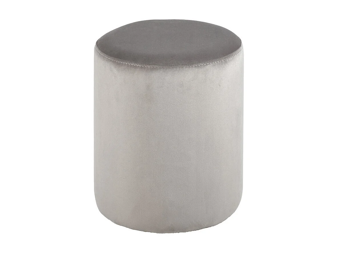 Pouf / Repose pieds rond en velours lisse gris D. 33 cm - ELLIE