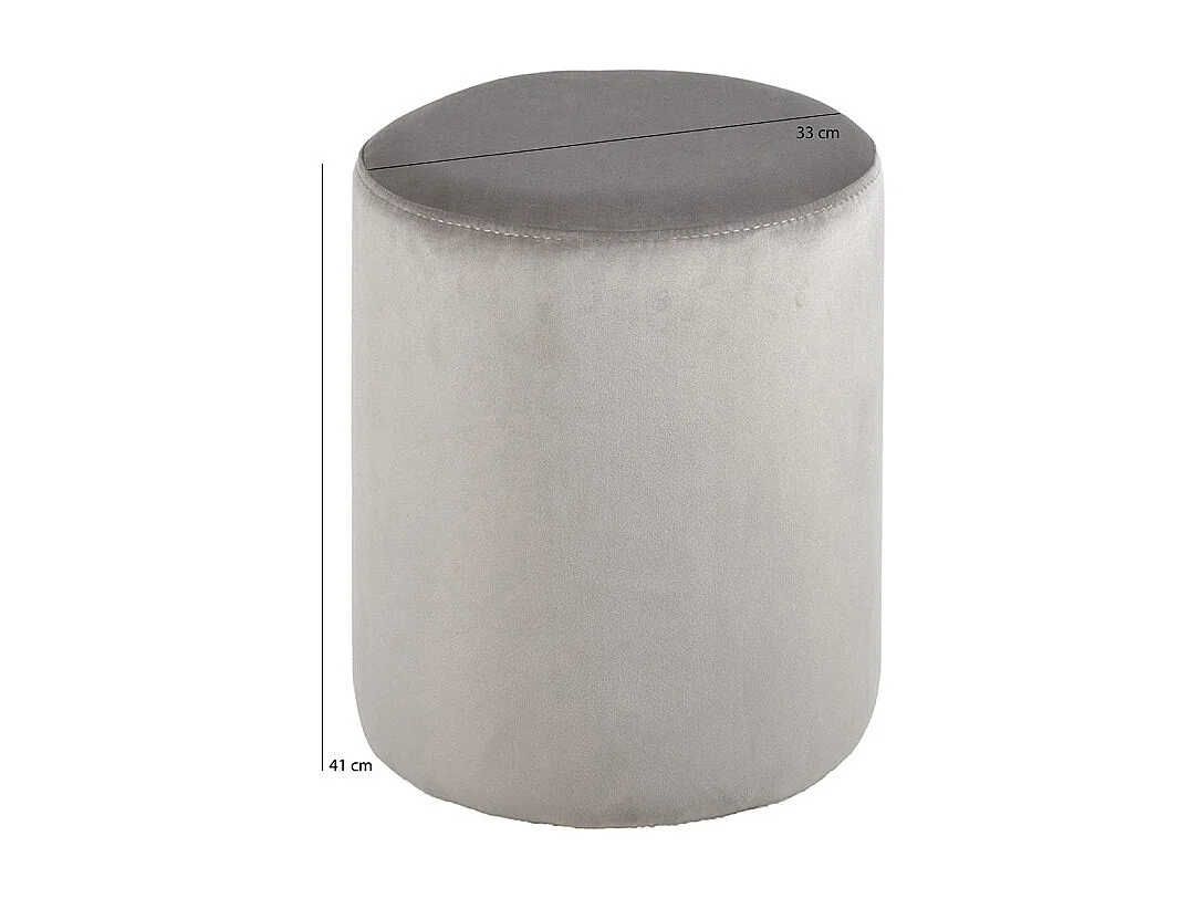 Pouf / Repose pieds rond en velours lisse gris D. 33 cm - ELLIE