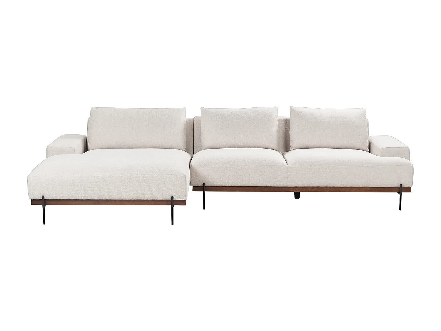 3-Sitzer Ecksofa L-förmig beige mit Chaiselongue rechts mehrere Kissen Mariferd