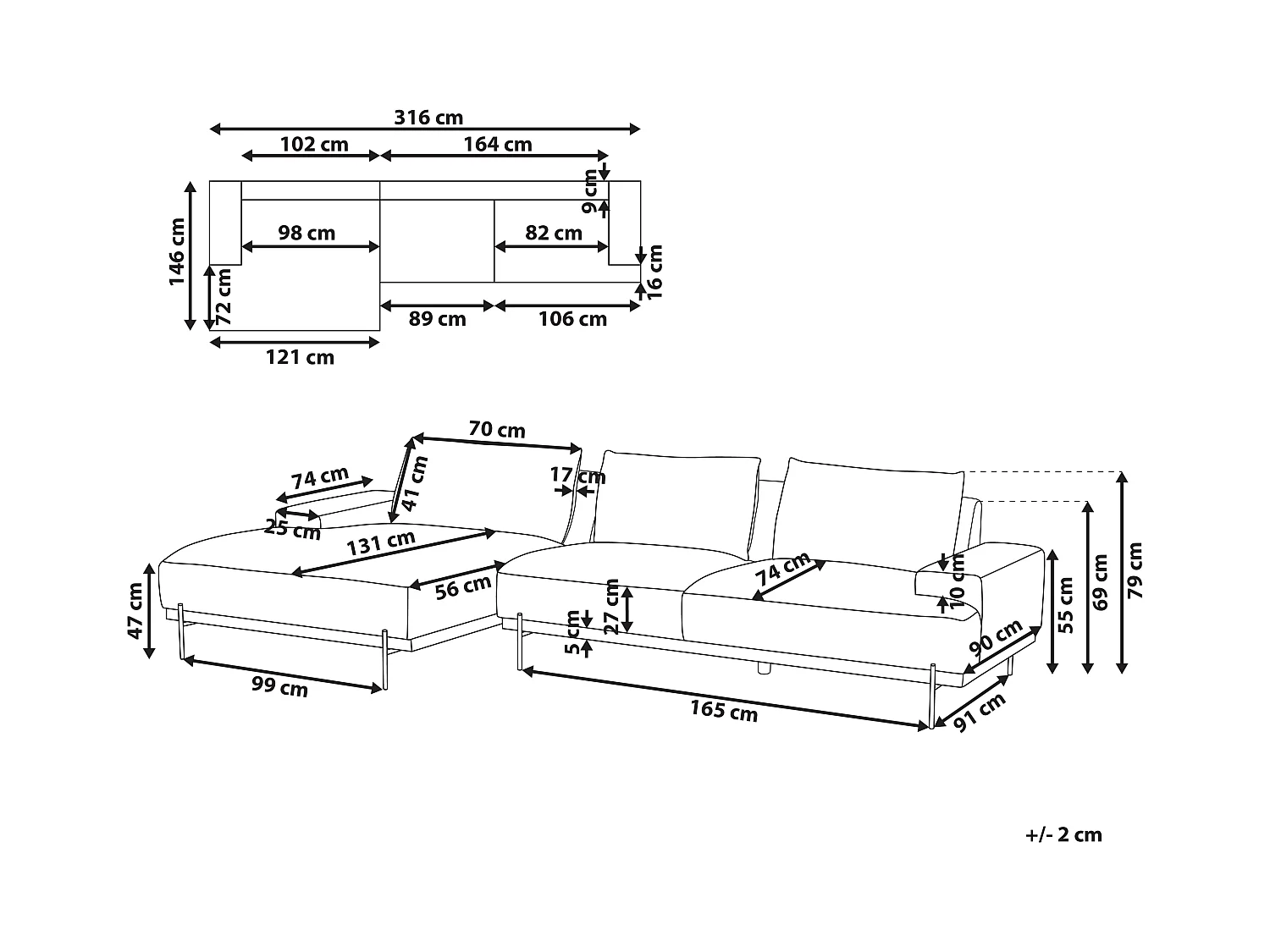 Hoekbank MARIFERD Stof Bruin 3-zitter Rechterzijde