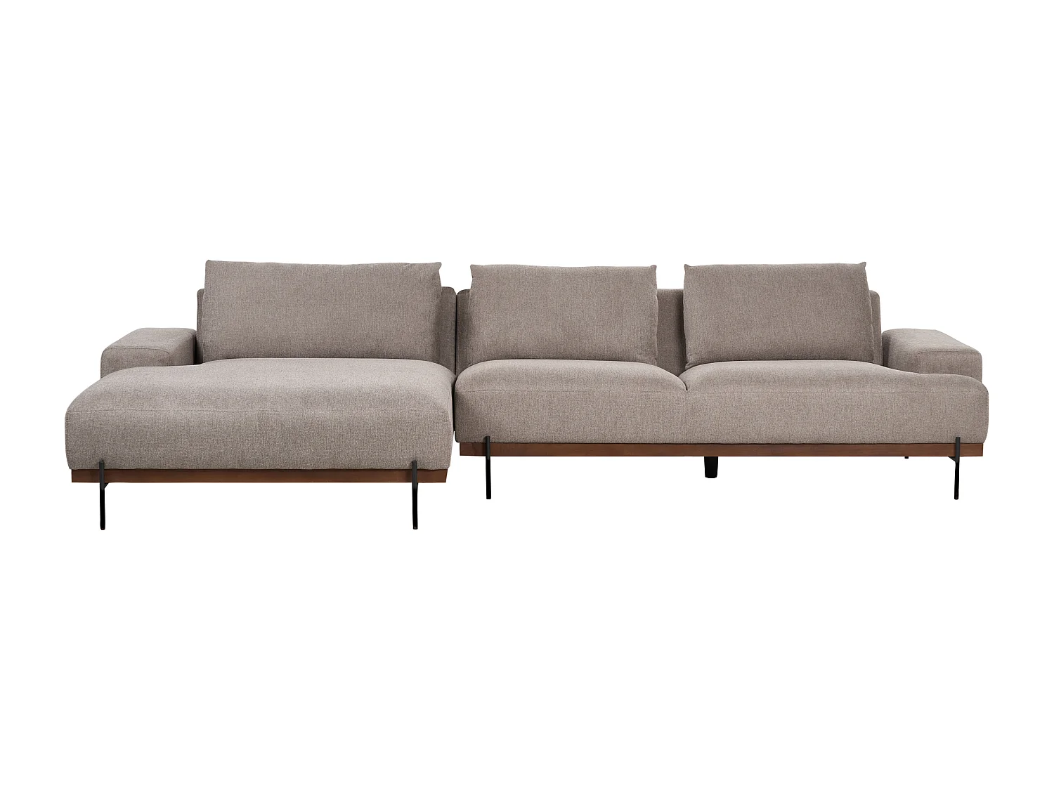 3-Sitzer Ecksofa L-förmig braun mit Chaiselongue rechts mehrere Kissen Mariferd