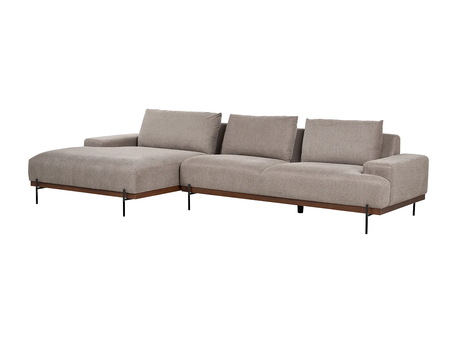 3-Sitzer Ecksofa L-förmig braun mit Chaiselongue rechts mehrere Kissen Mariferd