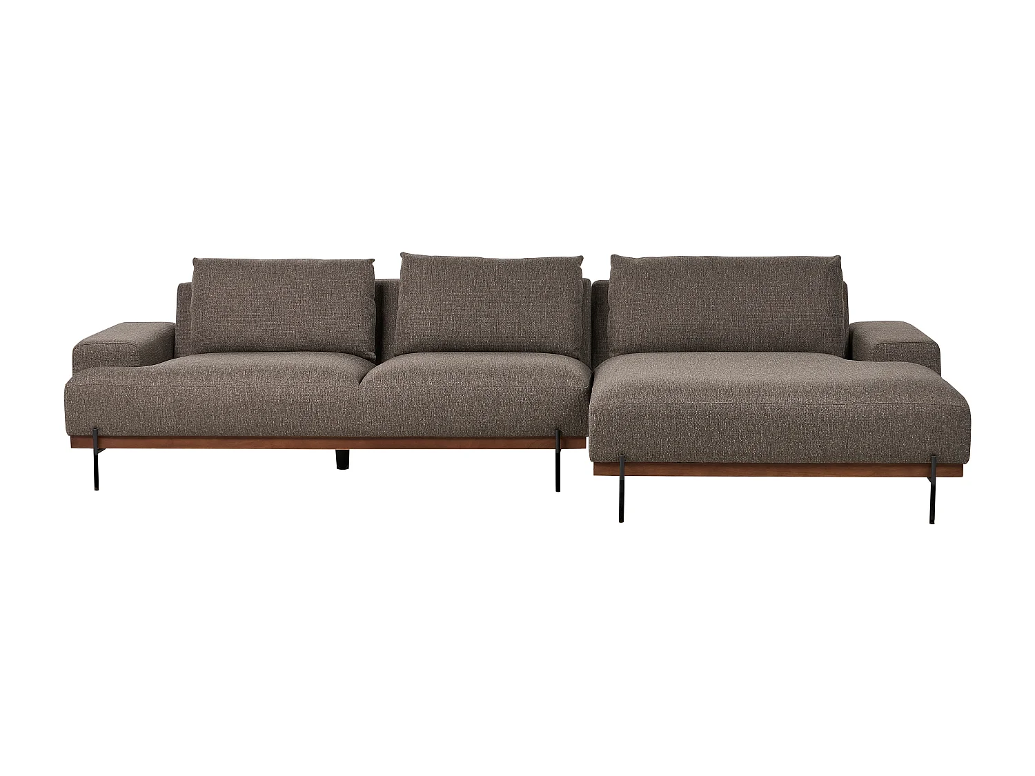 Canapé d'Angle droite Style Minimaliste 3 Places en Tissu Marron et Pieds Métal Mariferd