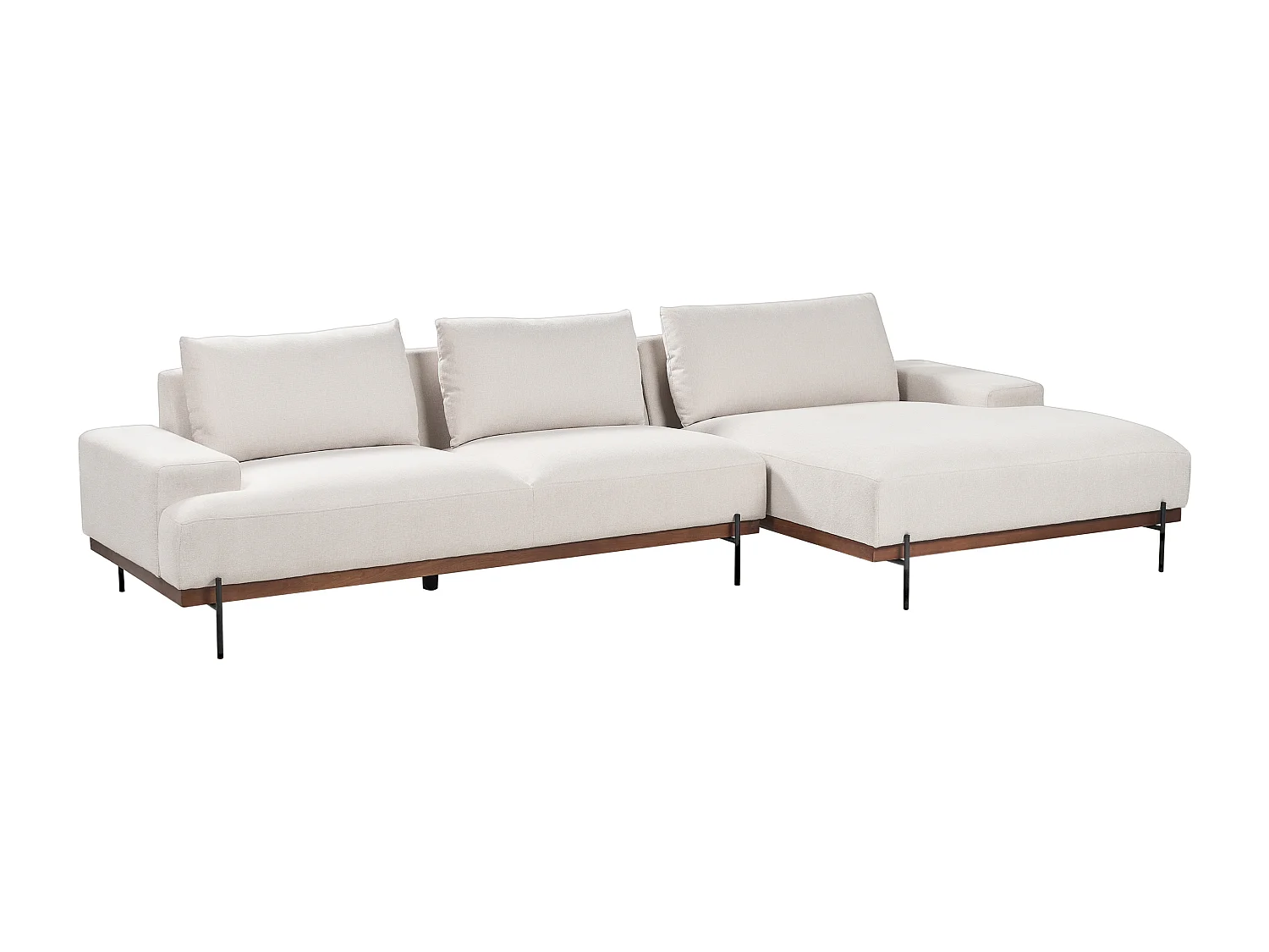 Canapé d'Angle droite Style Minimaliste 3 Places en Tissu Beige et Pieds Métal Mariferd