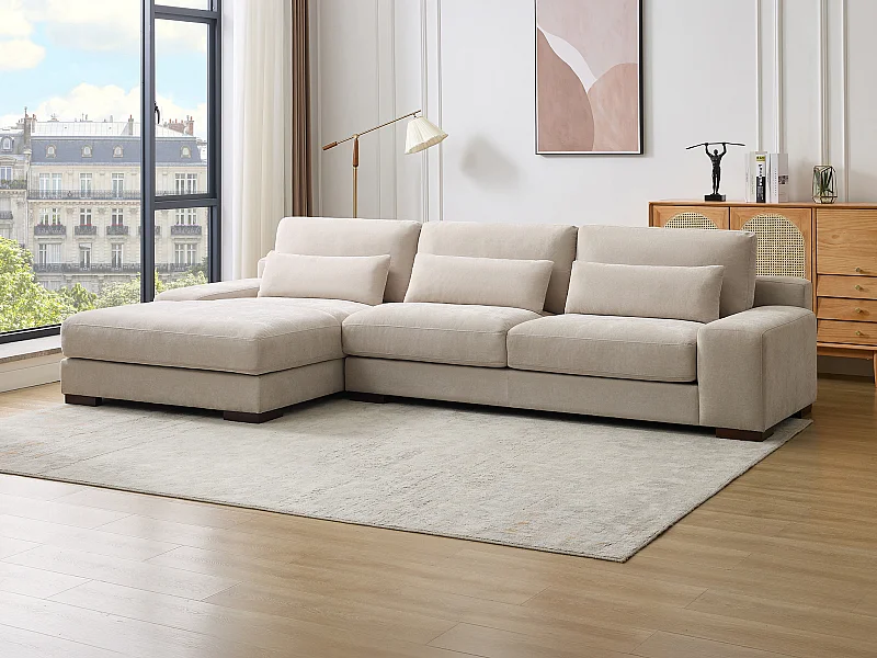 Sofá rinconera izquierda de tela beige STRALAO