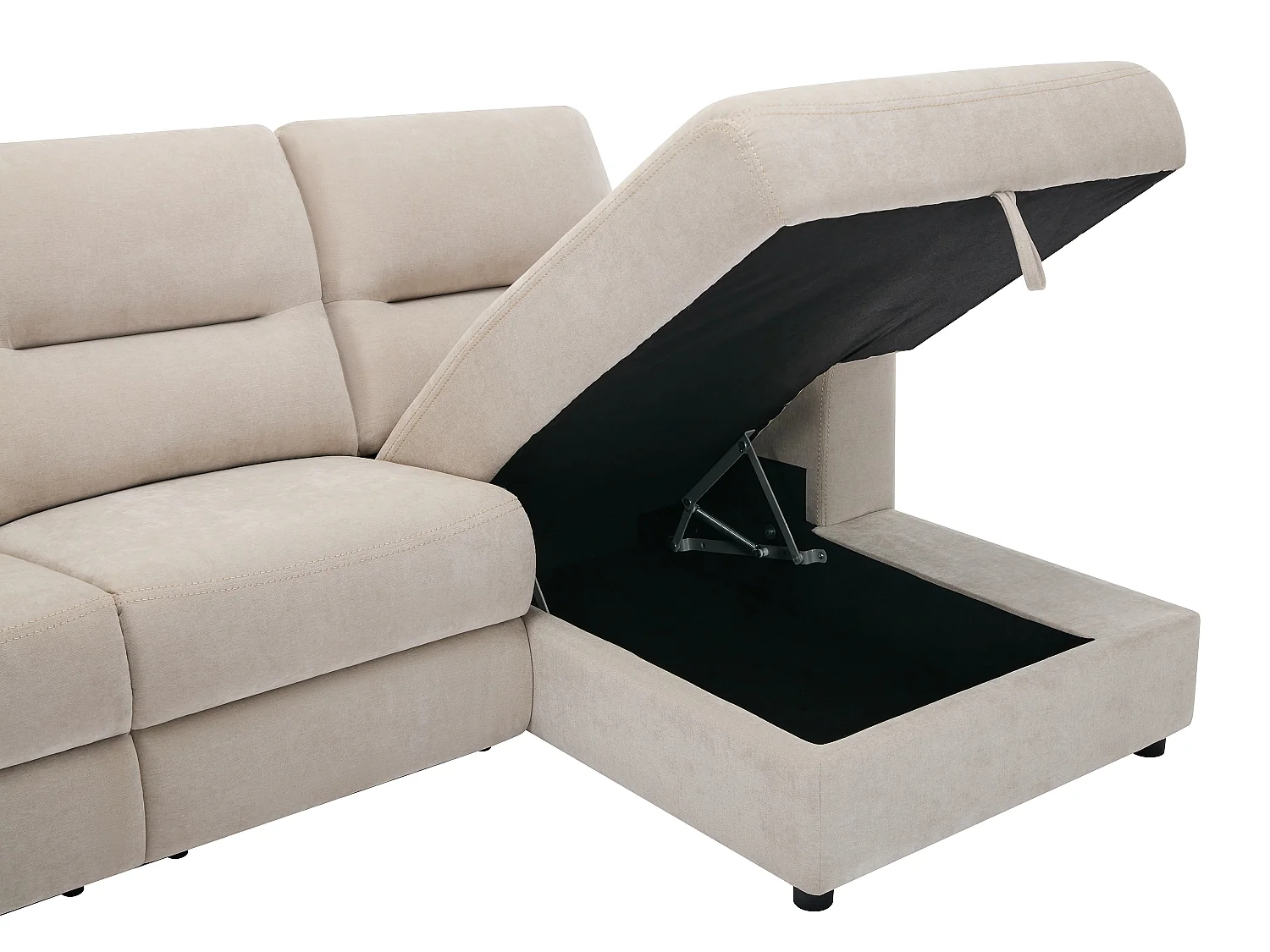Canapé d'angle droit relax électrique avec rangements en tissu beige BURIOCA