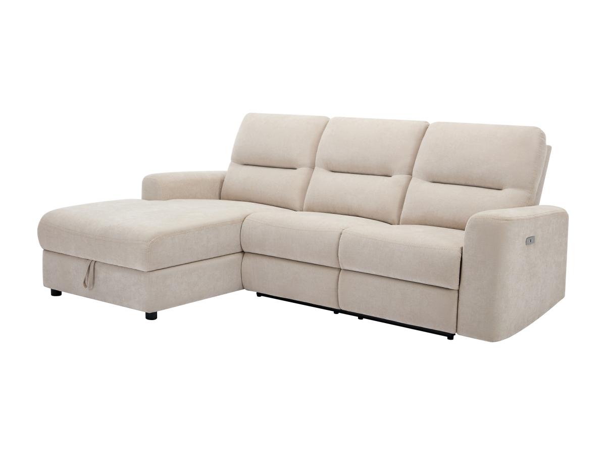 Eckrelaxsofa elektrisch mit Stauraum - Ecke links - Stoff - Beige - BURIOCA günstig online kaufen