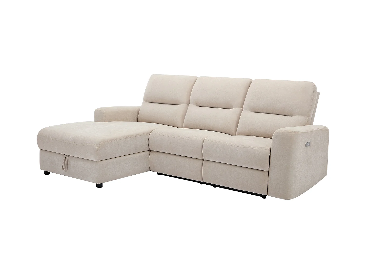 Eckrelaxsofa elektrisch mit Stauraum - Ecke links - Stoff - Beige - BURIOCA