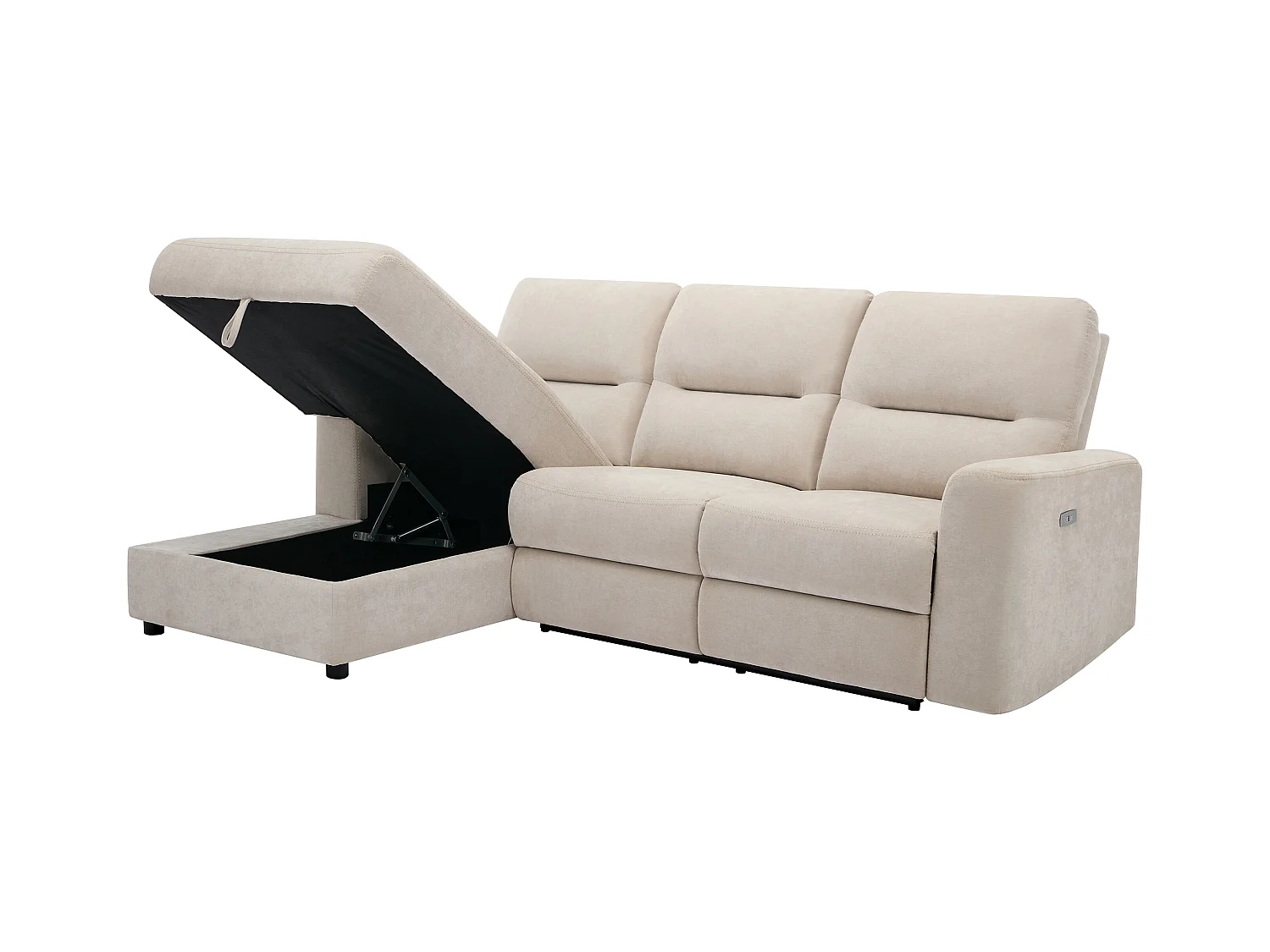 Eckrelaxsofa elektrisch mit Stauraum - Ecke links - Stoff - Beige - BURIOCA