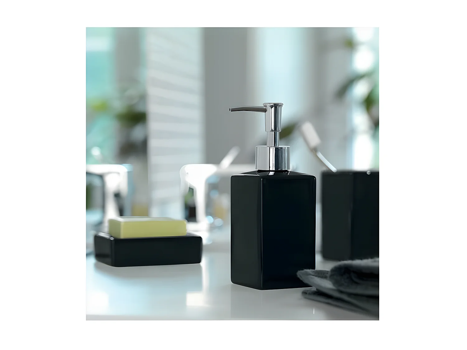 Spirella Distributeur de savon Céramique QUADRO Noir