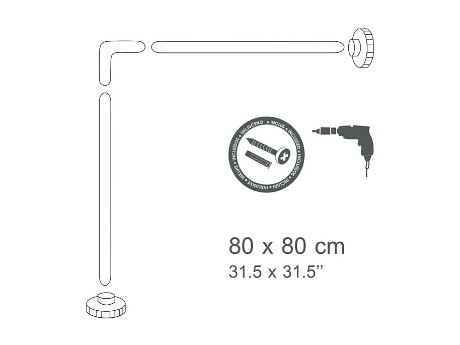 Barre tringle pour rideau de douche d'angle à  fixer en Alu 80x80cm Blanc MSV