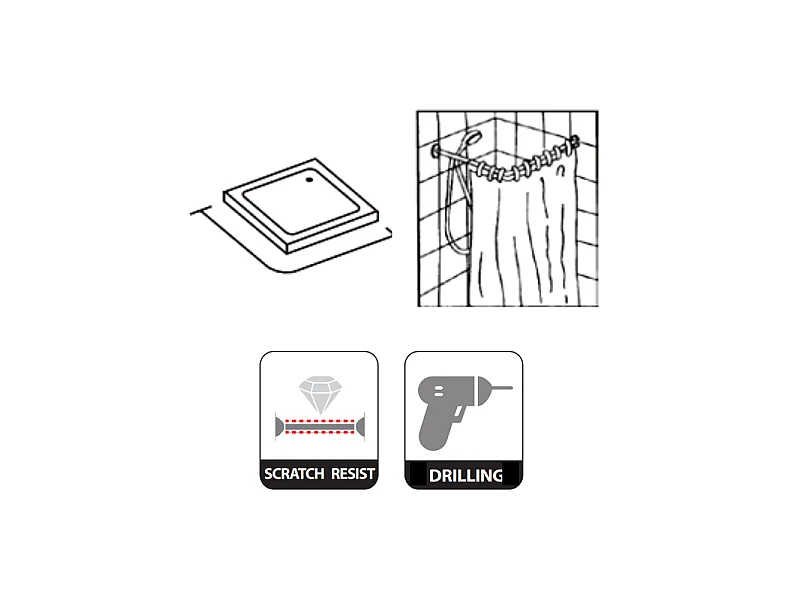 Barre tringle pour rideau de douche d'angle à  fixer en Alu 80x80cm Blanc MSV