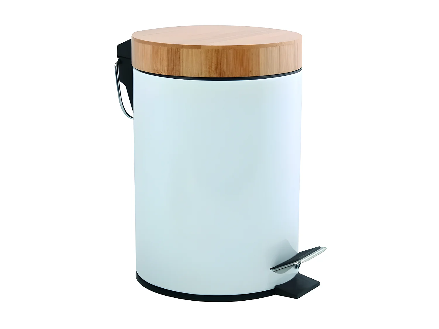 MSV Poubelle à  pédale Acier & Bambou AZA 3L Blanc