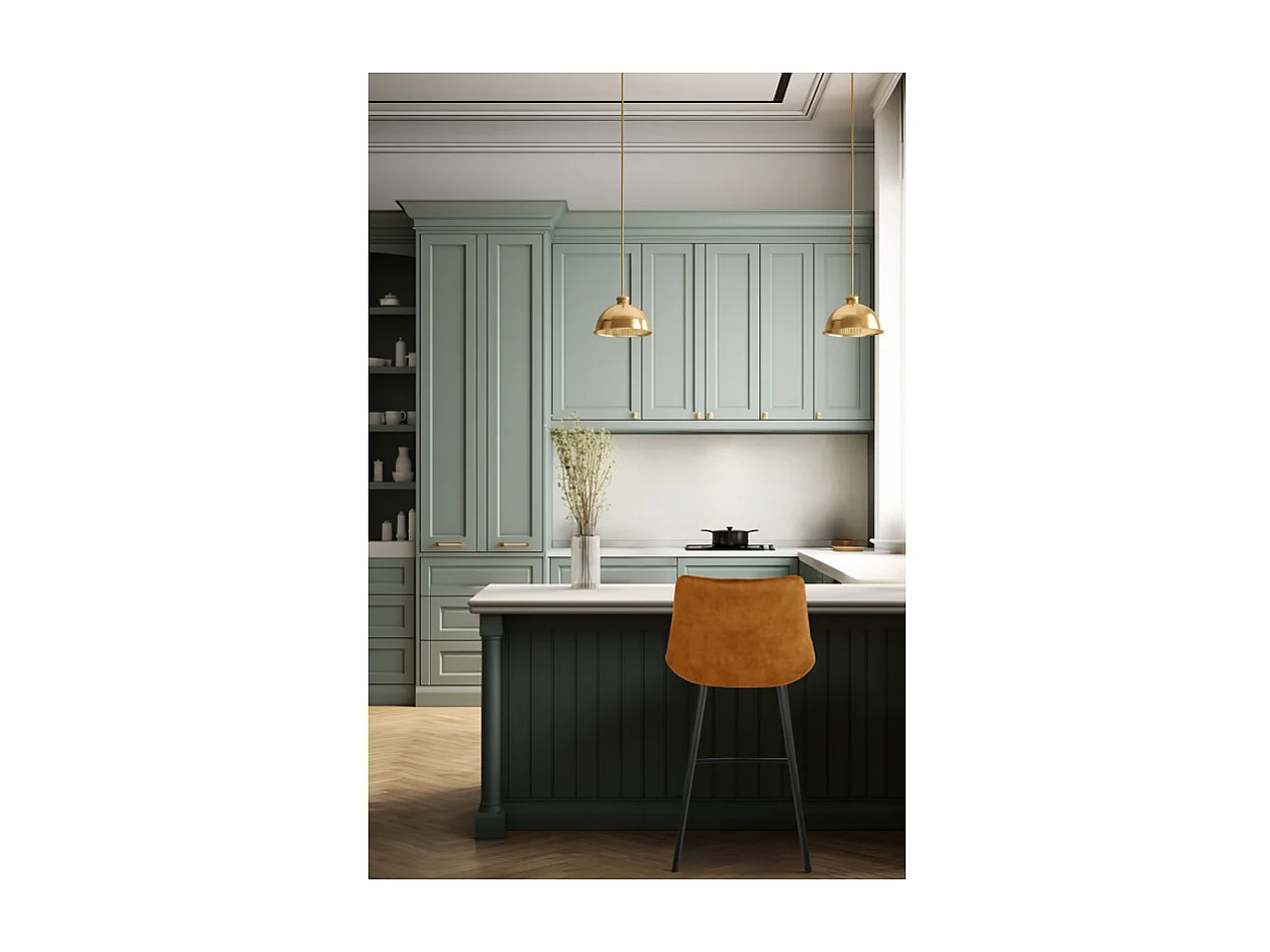 Lot 2 chaises de bar capitonnées velours jaune et pieds métal - NANY