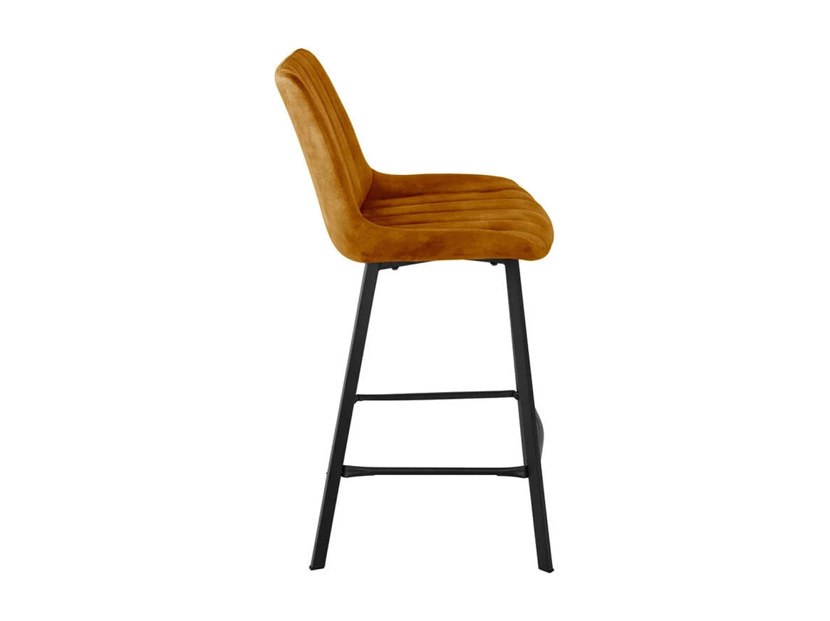 Lot 2 chaises de bar capitonnées velours jaune et pieds métal - NANY