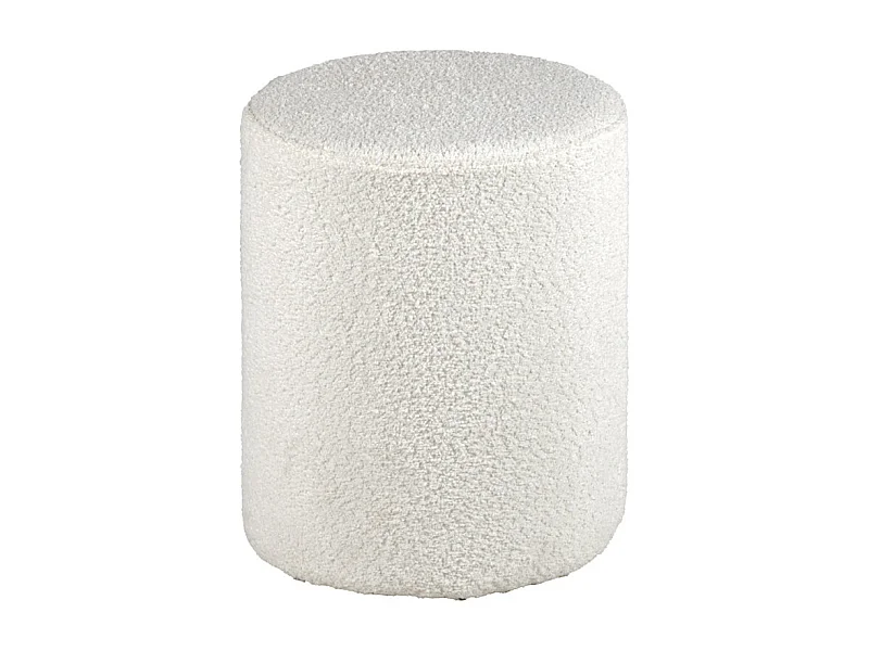 Pouf / Repose pieds rond en tissu bouclette blanc D. 33 cm - ELLIE