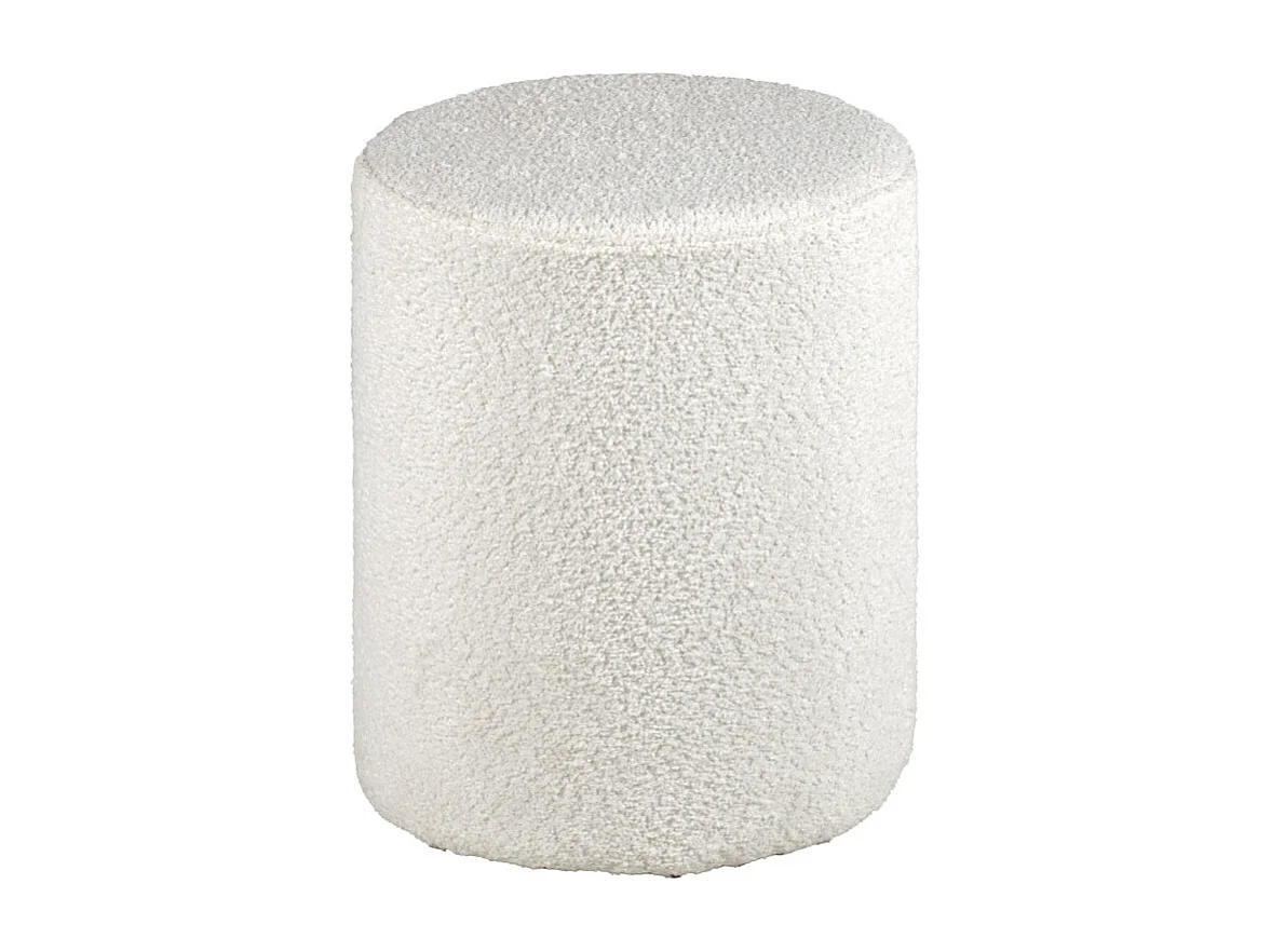 Pouf / Repose pieds rond en tissu bouclette blanc D. 33 cm - ELLIE