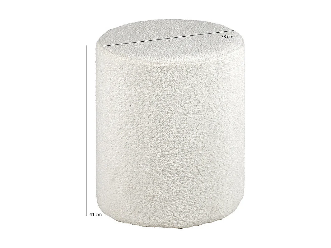 Pouf / Repose pieds rond en tissu bouclette blanc D. 33 cm - ELLIE