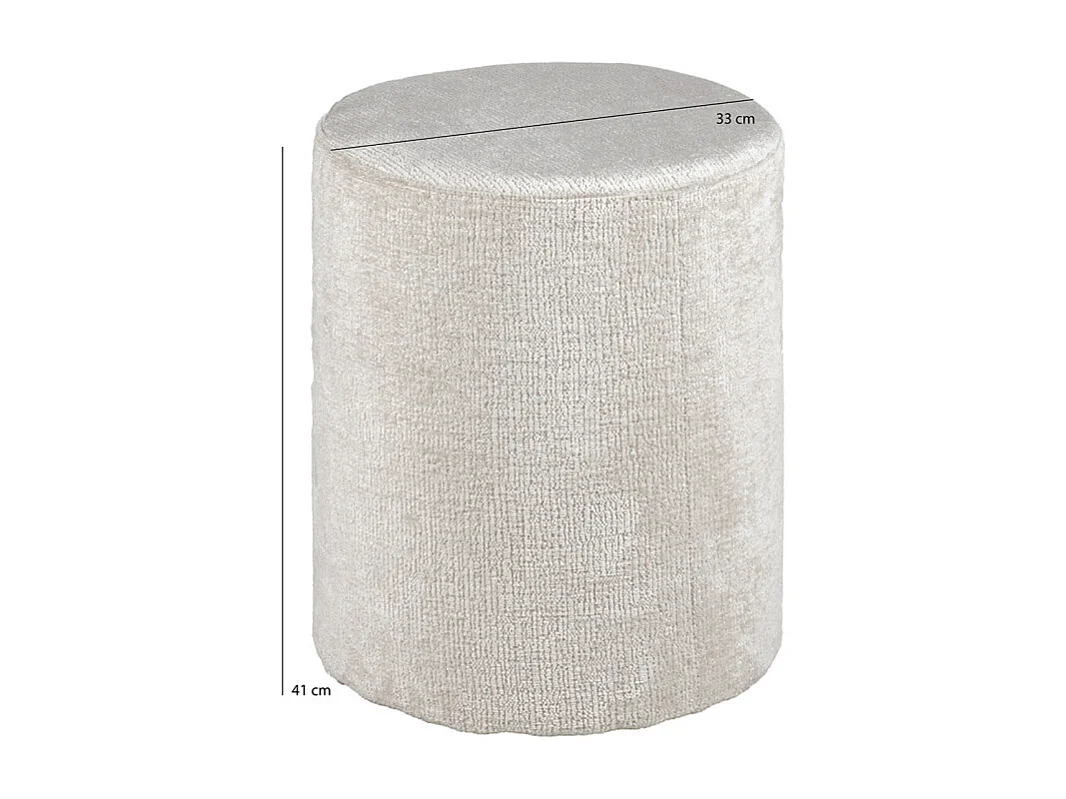 Pouf / Repose pieds rond en tissu côtelé écru D. 33 cm - ELLIE