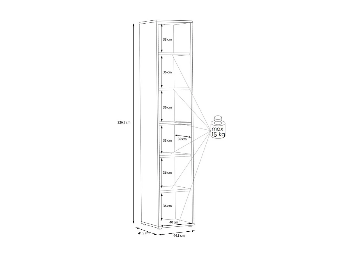 Colonne étagère H. 227 cm 6 cases décor chêne rustique - MANOLO