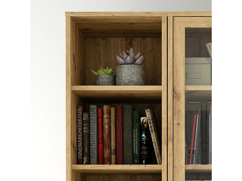 Colonne étagère H. 227 cm 6 cases décor chêne rustique - MANOLO