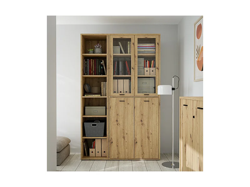 Colonne étagère H. 227 cm 6 cases décor chêne rustique - MANOLO